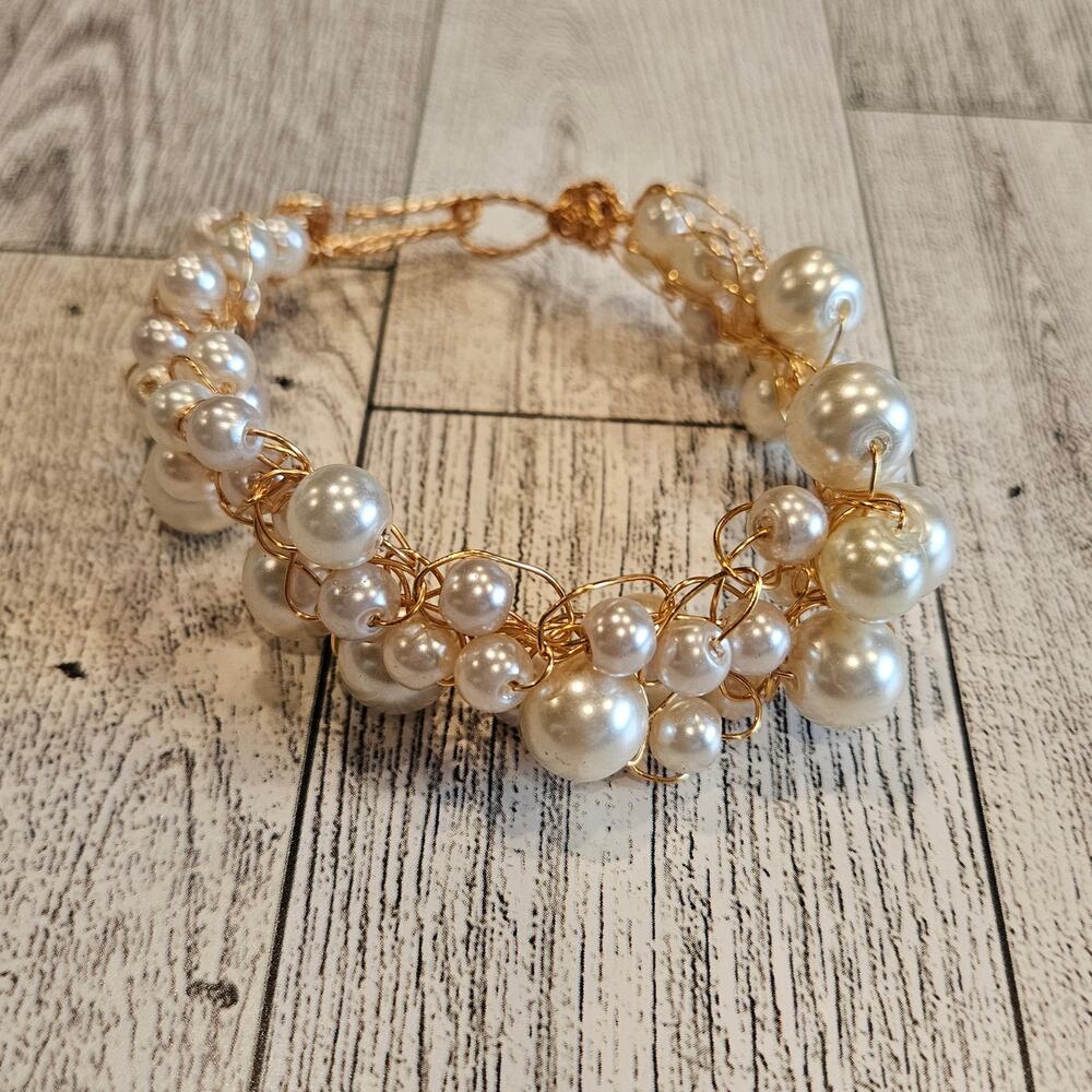 Pearl Cuff Bracelet With Gold Tone Wire Glam Night‎ Out